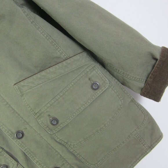 Vtg Orvis Men L Olive Green Barn Canvas Field Jacket Coat Corduroy Collar - Picture 6 of 13